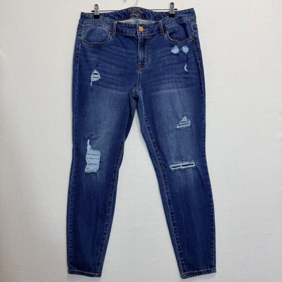 Maurices Mid Rise Skinny Jeans Womens 16W Distressed Stretch Blue Denim Plus Siz - Picture 2 of 12
